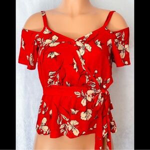 Sienna Sky - Red, Floral, Off-The-Shoulder Blouse
